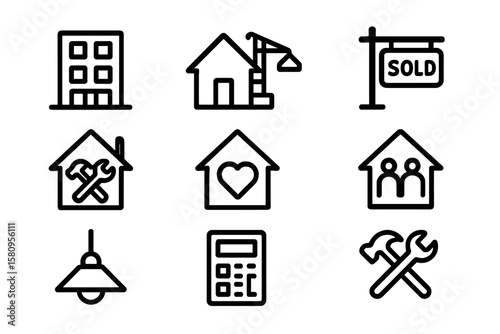Collection of house and construction line icons
