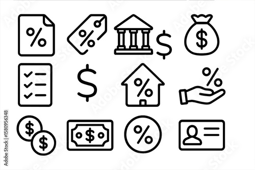 Dark theme finance icons: money, banking and discounts