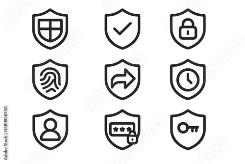 Dark mode security icons set with shields and symbols