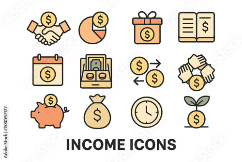 Finance and business icons set in flat style with money and growth symbols