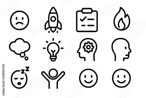 Minimalist black line icons on dark background