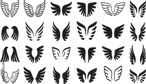 Collection of Diverse Wing Illustrations Various Styles and Designs of Wings Depicted in a Simple Yet Elegant Black and White Aesthetic