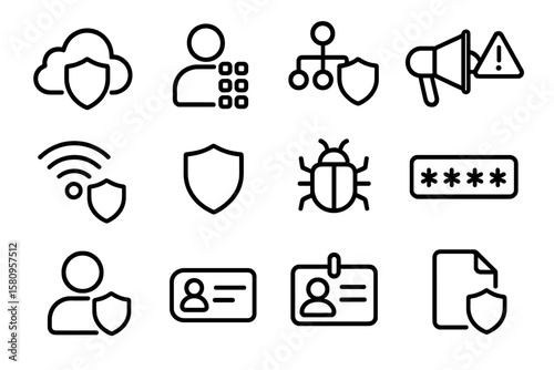Minimalist cybersecurity and data protection icons on dark background