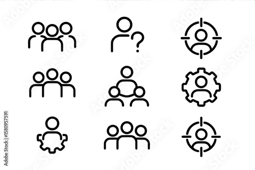 Minimalist icon set representing teamwork and user concepts