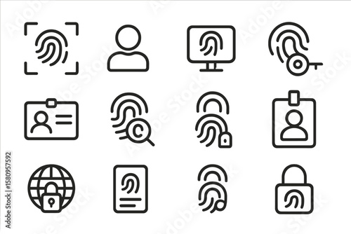 Fingerprint security icons: digital identity and access control symbols