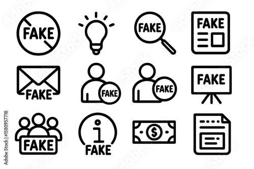 Outline icons of fake news and misinformation concepts