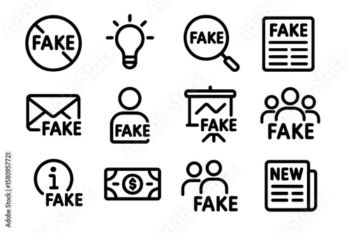 Exposing fake news and information icons in modern line art style