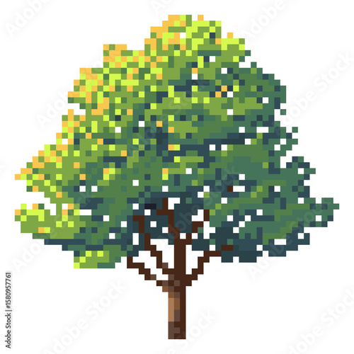 Pixel art green tree sprite for games or digital design
