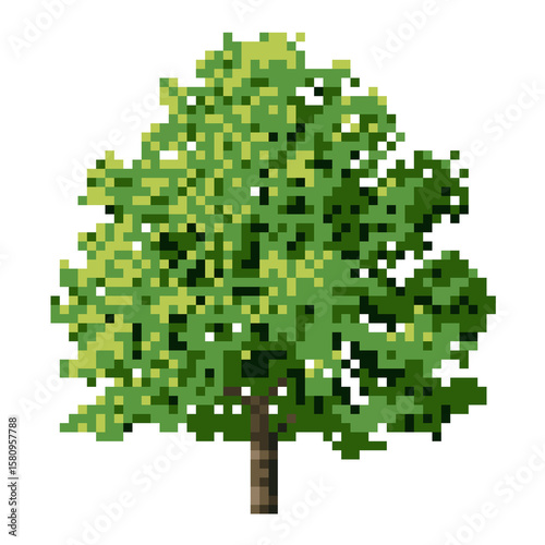 Pixel art green tree sprite for games or digital design