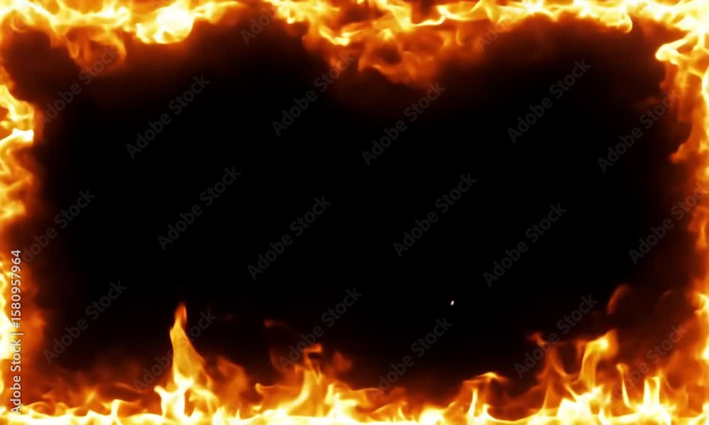 Animated fire frame with a black background showing flames flickering around the border edge of the screen