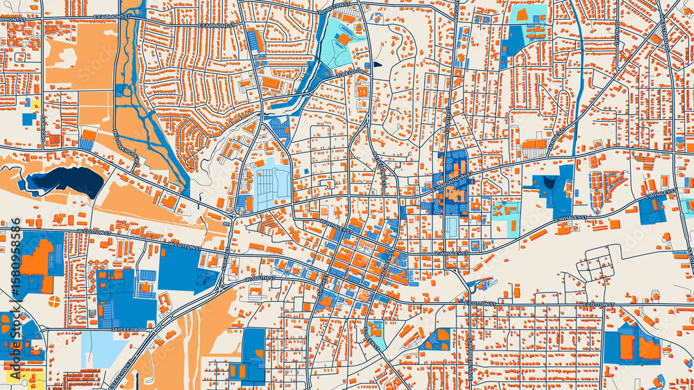 Obraz premium Colorful Longview Street Map with Labels and Buildings