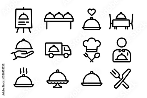 Restaurant icons set: flat style hospitality and dining symbols
