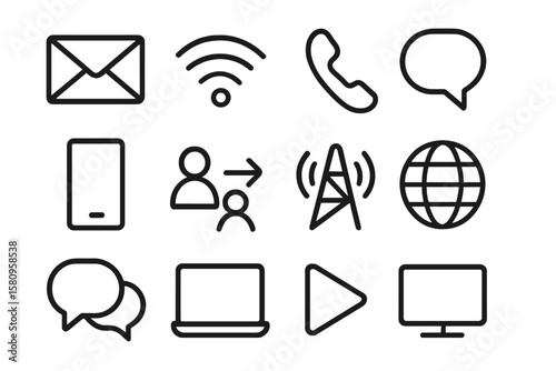 Modern technology communication icons set on dark background