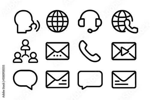 Minimalist communication icons set with global and digital elements