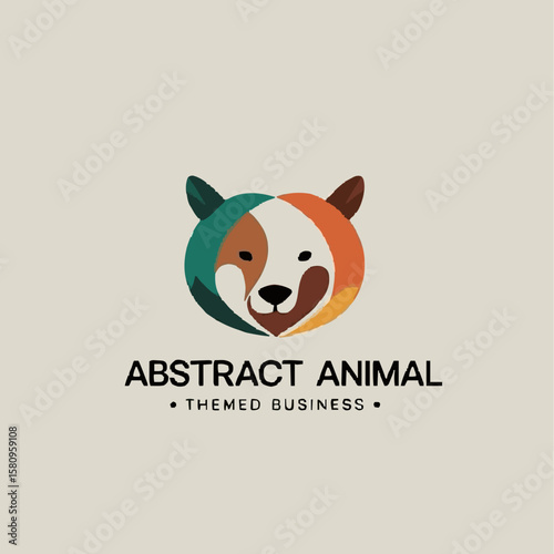 Abstract logo design of an animal head, featuring a colorful, stylized representation of a canine face.