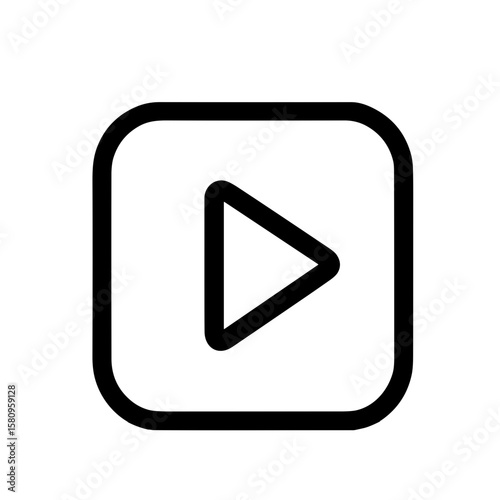 Minimalistic black and white play button icon in square shape  