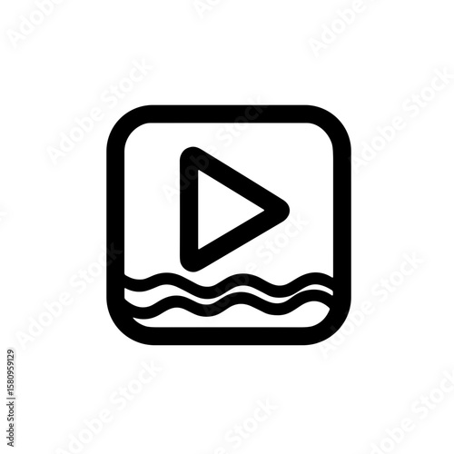 Minimalistic black and white streaming video play icon with waves  