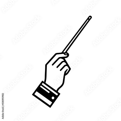 Hand holding conductor's baton in minimalist black-and-white style  