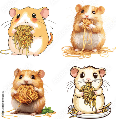 Hamster spaghetti vector style on white background