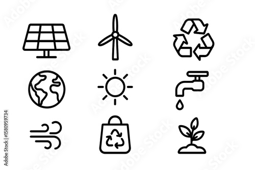 Eco-friendly energy and sustainability line icons collection