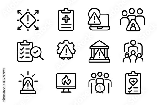 Minimalist hazard alert icons set for safety and communication