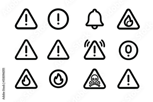 Dark themed warning icons featuring various symbols and shapes