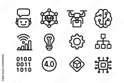 Modern technology icons set featuring ai, blockchain, and iot concepts