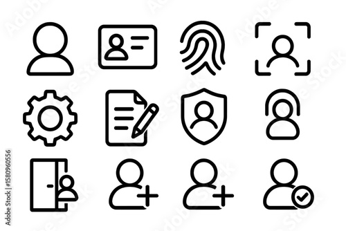 Set of minimalist identity and access management icons on dark background