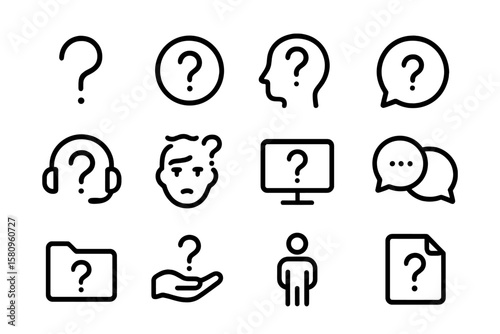 Minimalist question mark icon set representing various concepts and queries