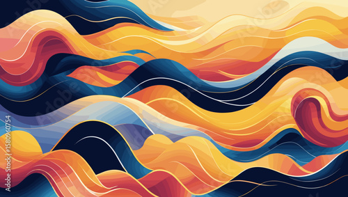Abstract colorful waves in vibrant hues with smooth curves for decoration and design