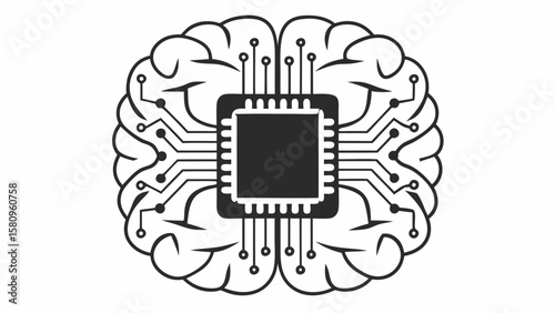 Artificial Intelligence Brain with Microchip Representing AI Machine Learning and Neural Networks