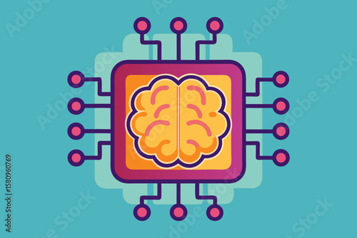 Artificial Intelligence Concept Brain Inside a Computer Chip with Connections