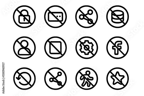 Prohibited icon set: security and privacy symbols
