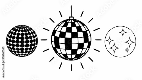 Three Spheres Disco Ball Dotted Ball and Stars in a Circle