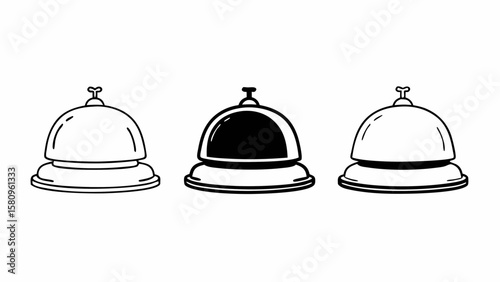 Three stylized service bells two outlined and one solid black on white