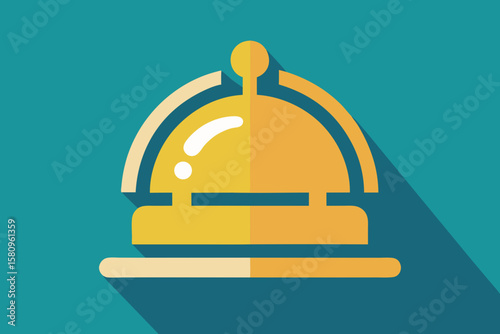 Stylized Illustration of a Hotel Service Bell on a Teal Background