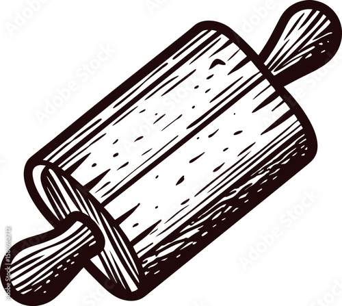 Hand drawn wooden rolling pin isolated on white background vintage kitchen utensil sketch illustration