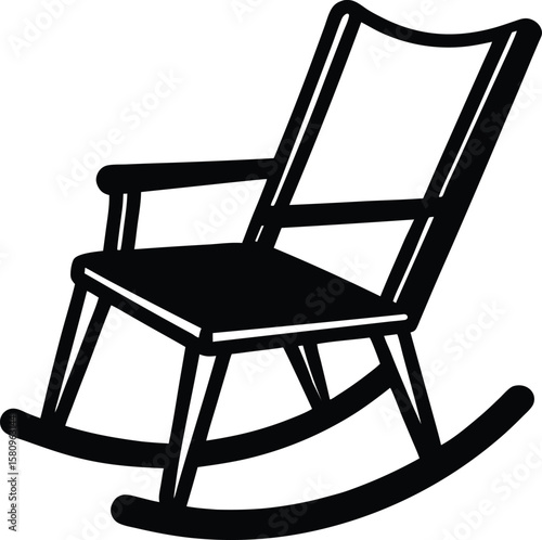 Traditional Rocking Chair with Armrests in Flat Vintage Silhouette Style