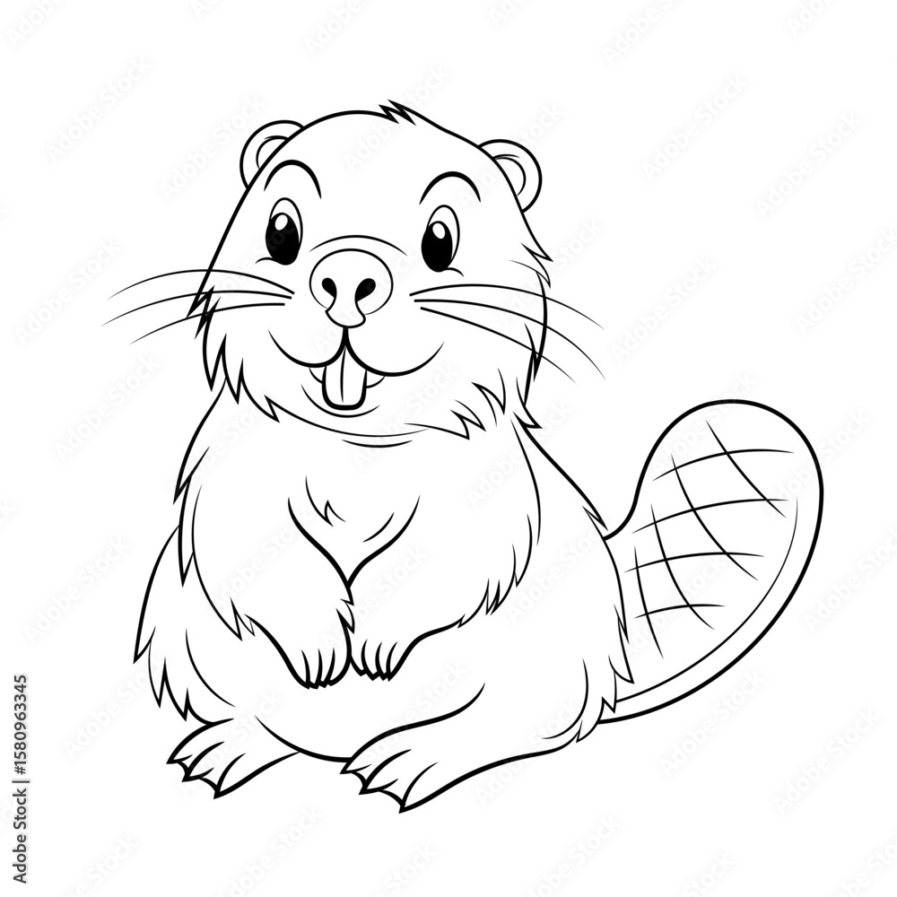 Obraz premium Doodle Vector Illustration of a Beaver in Cartoon Style. Isolated on white background. Perfect for animal-themed design projects, stickers and coloring book.