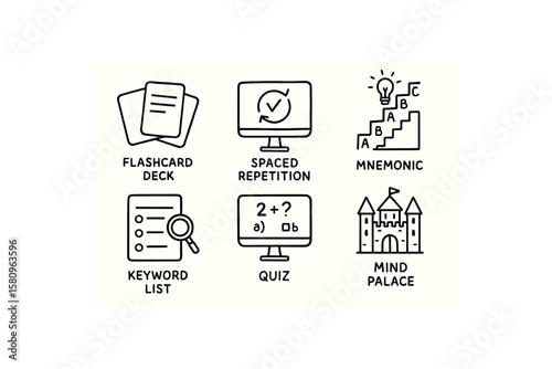 hand drawn cute doodle style isolated memorization flashcard deck memorization spaced repetition scheduler memorization mnemonic chart memorization keyword list memorization recall quiz