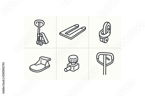 hand drawn cute doodle style isolated pallet jack hydraulic pump lever pallet jack load forks pallet jack steering wheels pallet jack saddle plate pallet jack release valve pallet jack