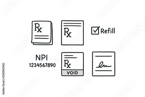 hand drawn cute doodle style isolated prescription pad carbon copy sheet prescription pad prescriber header block prescription pad refill checkbo prescription pad NPI number imprint