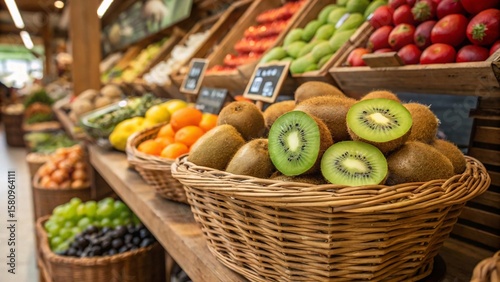 Fresh Kiwi Fruits Displayed at Vibrant Outdoor Food Market