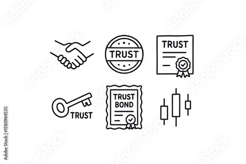 hand drawn cute doodle style isolated tst handshake icon tst seal stamp tst authenticity certificate tst encryption key tst bond certificate tst candlestick symbol