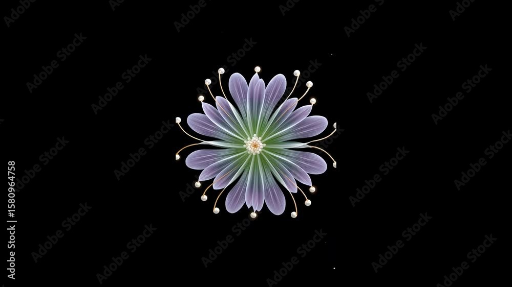 Floral Fantasy: An elegant and ethereal floral bloom stands in stark contrast against a deep black backdrop, showcasing intricate petal detail and soft, inviting pastel colors.