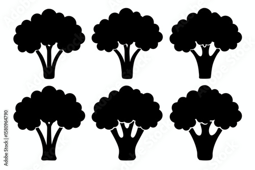 Black Silhouette Broccolini Icons - Vector Collection