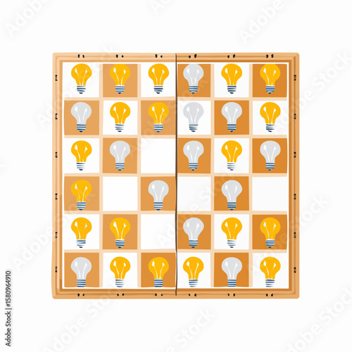 Lightbulb chessboard showing conceptual game of wits and strategy