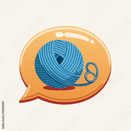Chat bubble with a perfect blue ball of yarn for needlework guilds