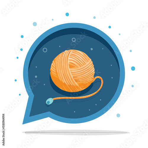 Ball of yarn within blue speech bubble represents clear communication