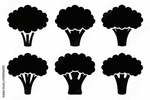 Black Silhouette Broccolini Icons - Vector Collection
